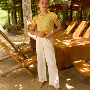 Girls Cream Schiffli Pants