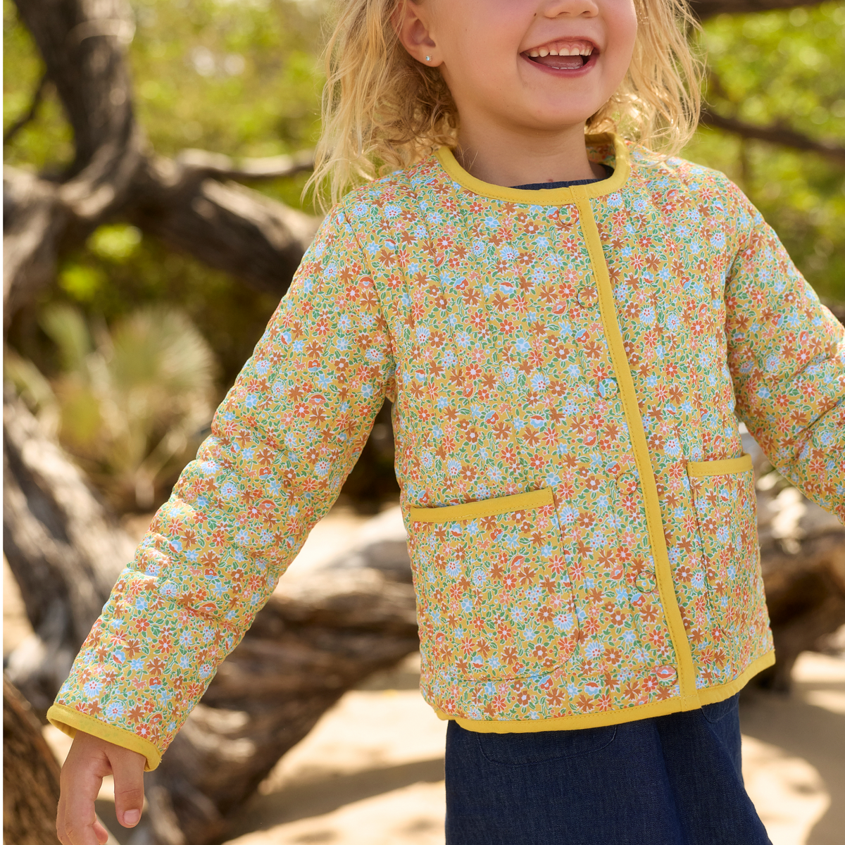 Girls Marigold Floral Quilted Jacket
