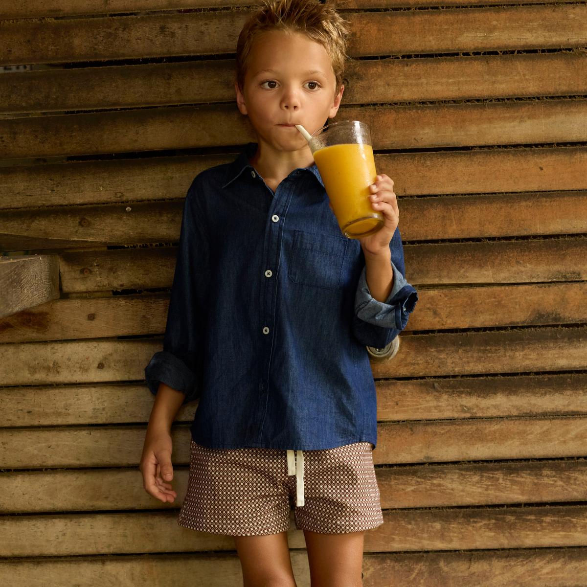 Boys Deep Chambray Collared Button Down Shirt