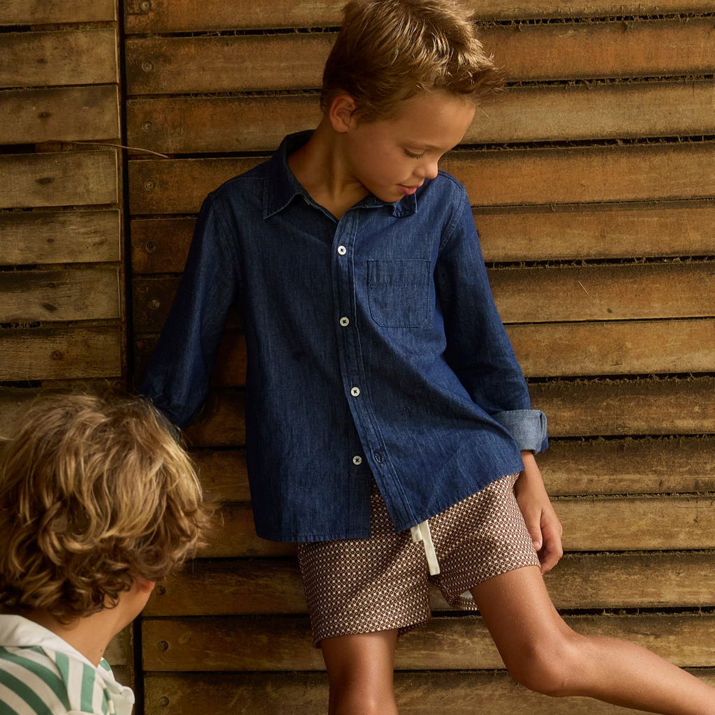 Boys Deep Chambray Collared Button Down Shirt