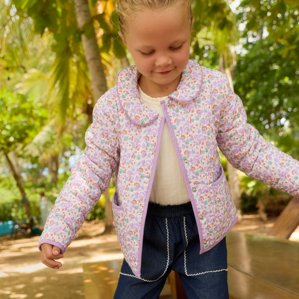 Girls Orchid Floral Quilted Jacket