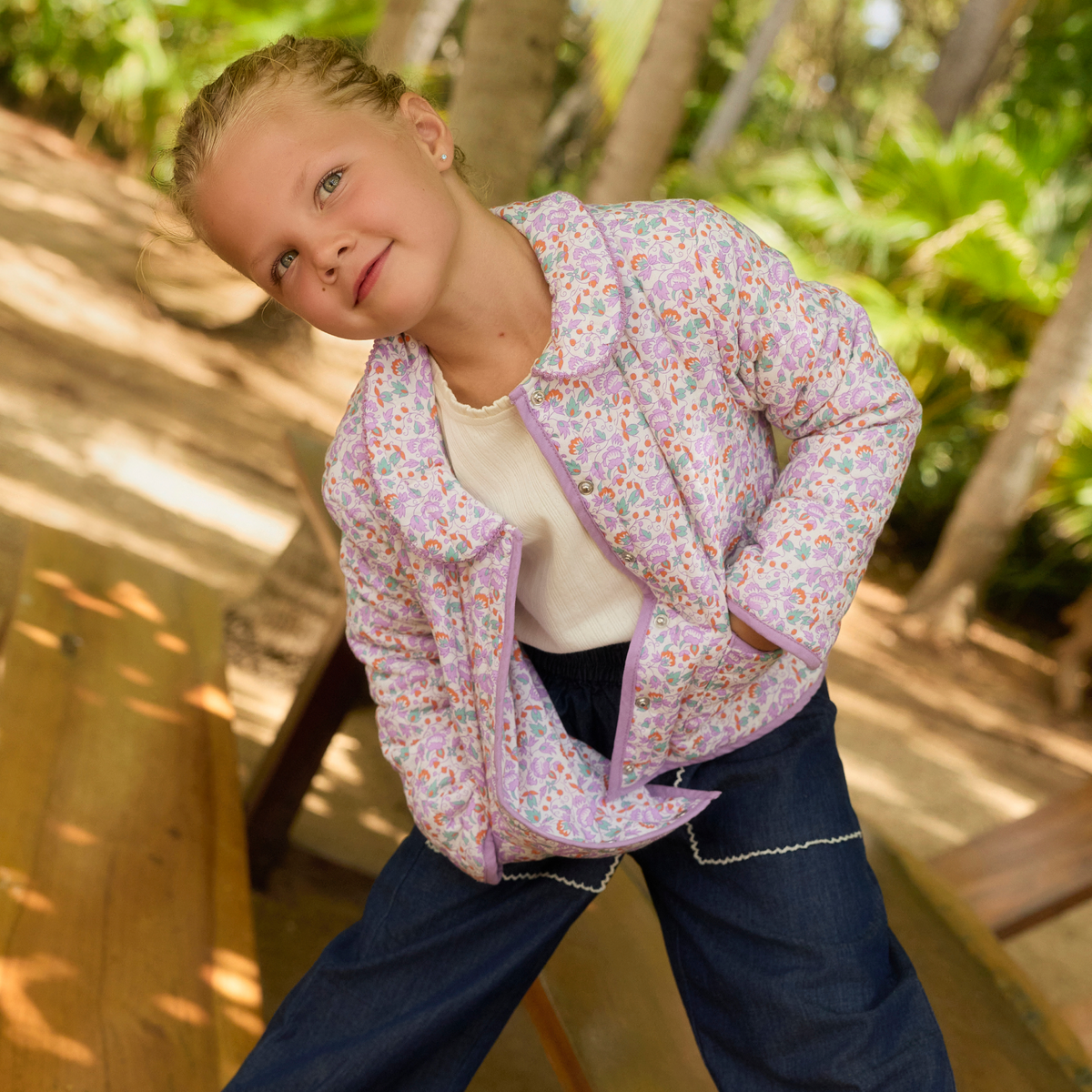 Girls Orchid Floral Quilted Jacket