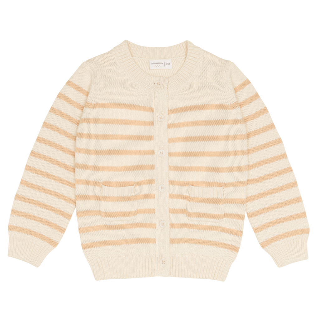 Unisex Cream and Tan Stripe Knit Cardigan