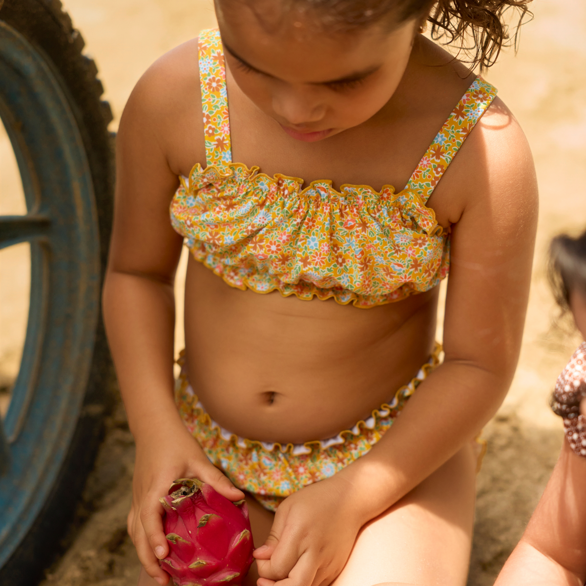 Girls Marigold Floral Ruffle Edge Bikini