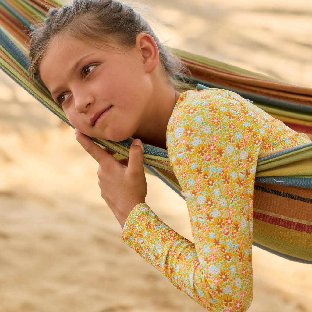 Girls Marigold Floral Rashguard One Piece