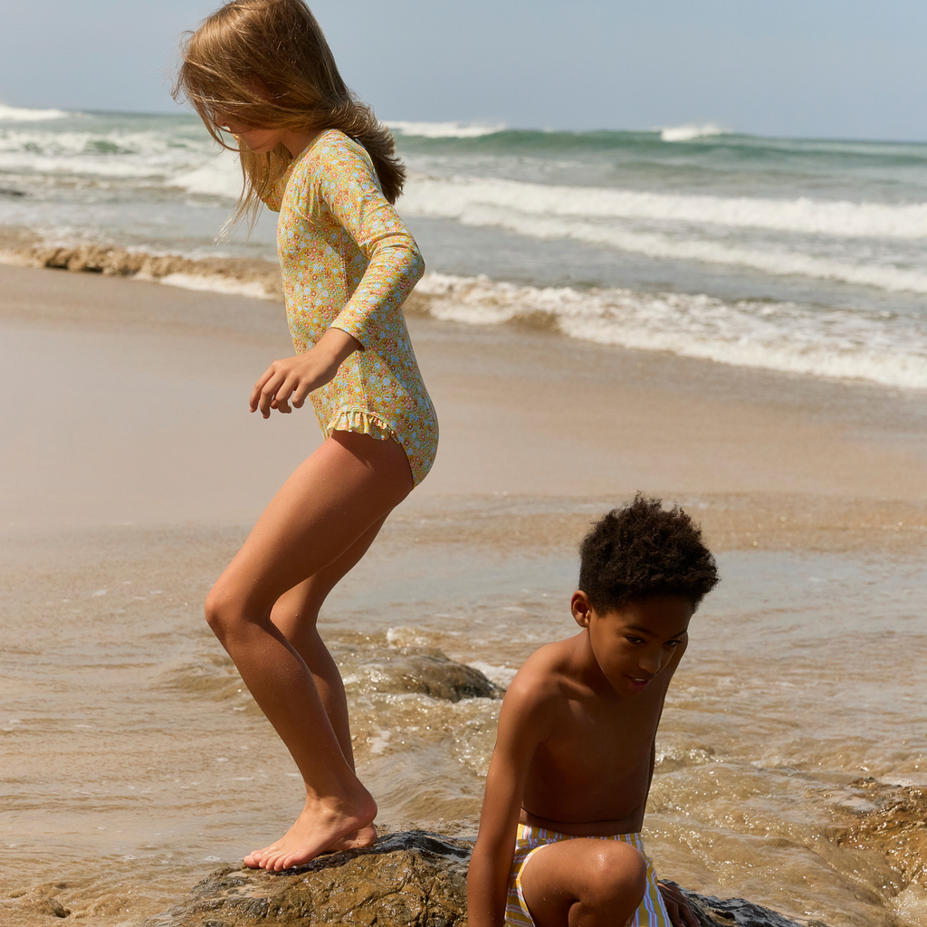 Girls Marigold Floral Rashguard One Piece