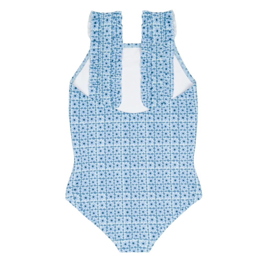 Girls’ Azul Tile Ruffle Strap One Piece