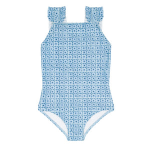 Girls’ Azul Tile Ruffle Strap One Piece