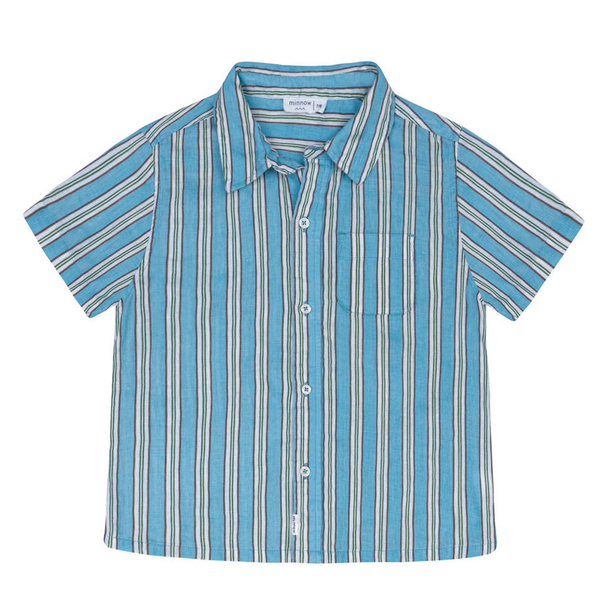 Boys Isla Blue Stripe Linen Button Down Shirt