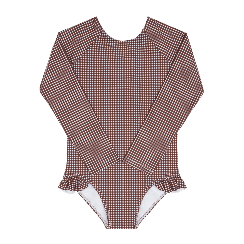 Girls’ Cocoa Gingham Rashguard One Piece