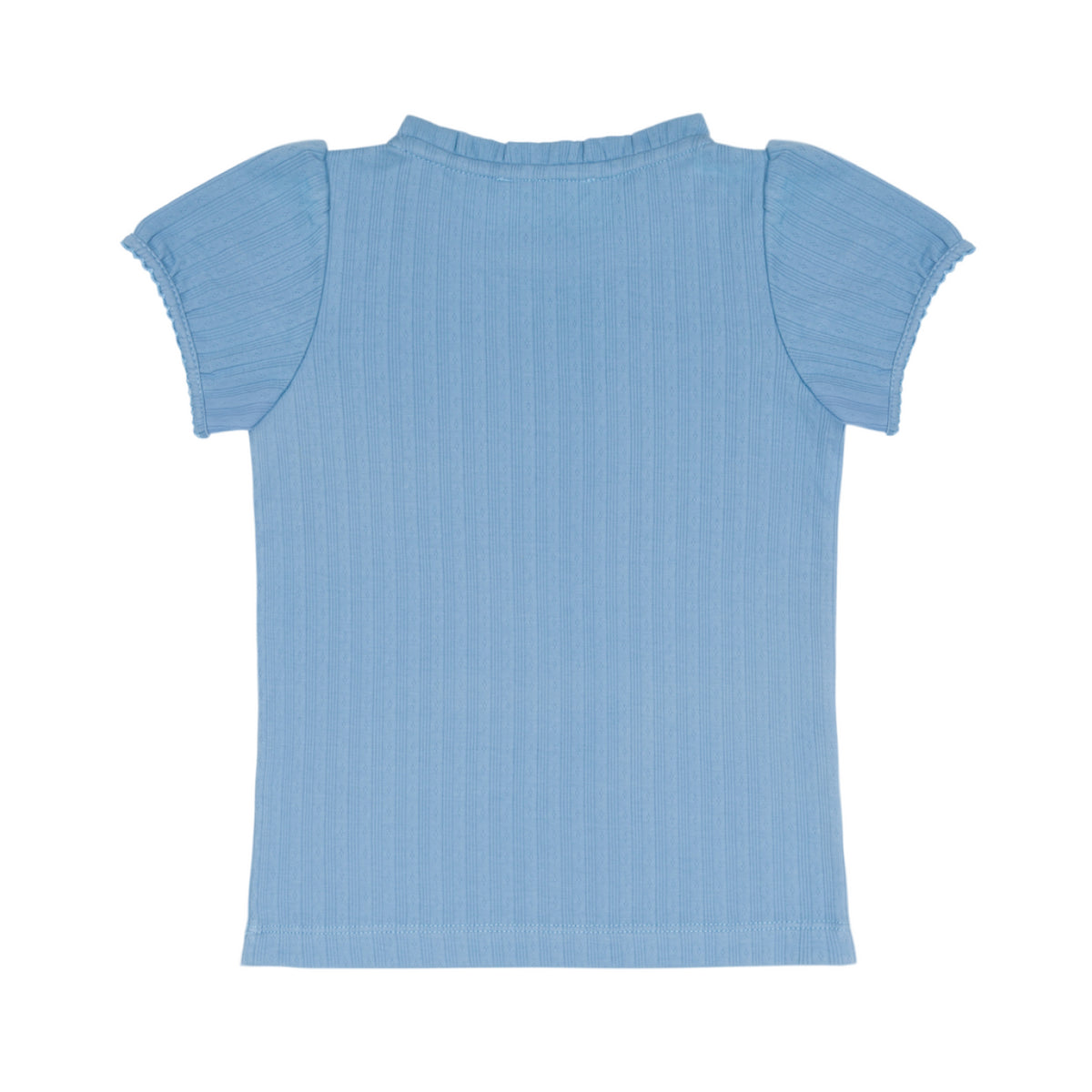 Girls’ Dusk Blue Ruffle Pointelle Puff Sleeve Shirt