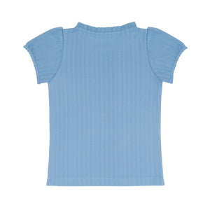 Girls’ Dusk Blue Ruffle Pointelle Puff Sleeve Shirt