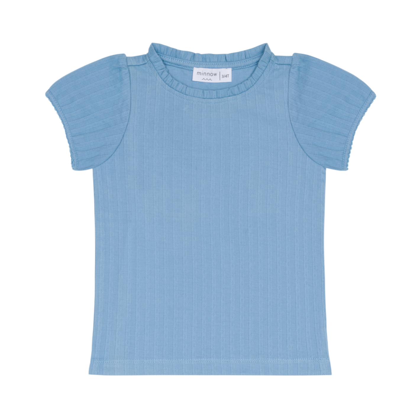 Girls’ Dusk Blue Ruffle Pointelle Puff Sleeve Shirt