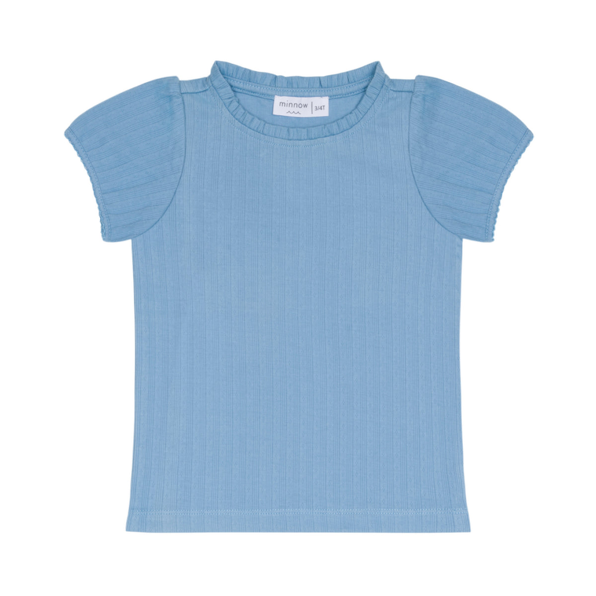 Girls’ Dusk Blue Ruffle Pointelle Puff Sleeve Shirt