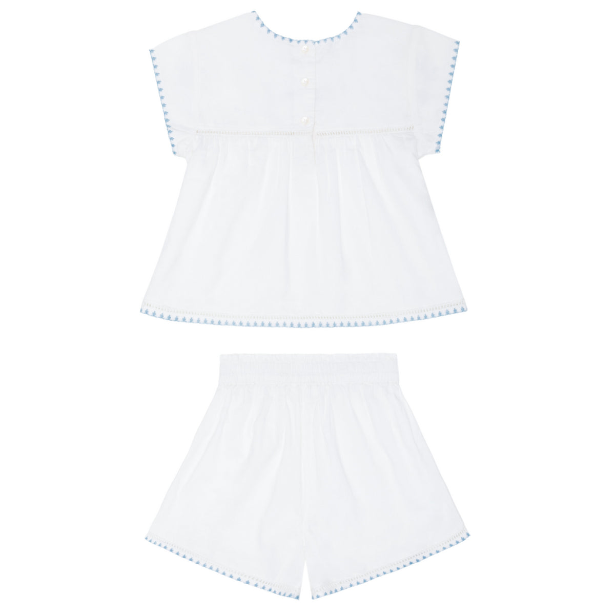 Girls’ White Embroidered Cap Sleeve Top and Short Set