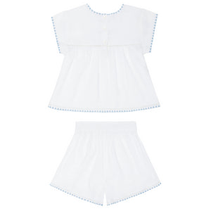 Girls’ White Embroidered Cap Sleeve Top and Short Set