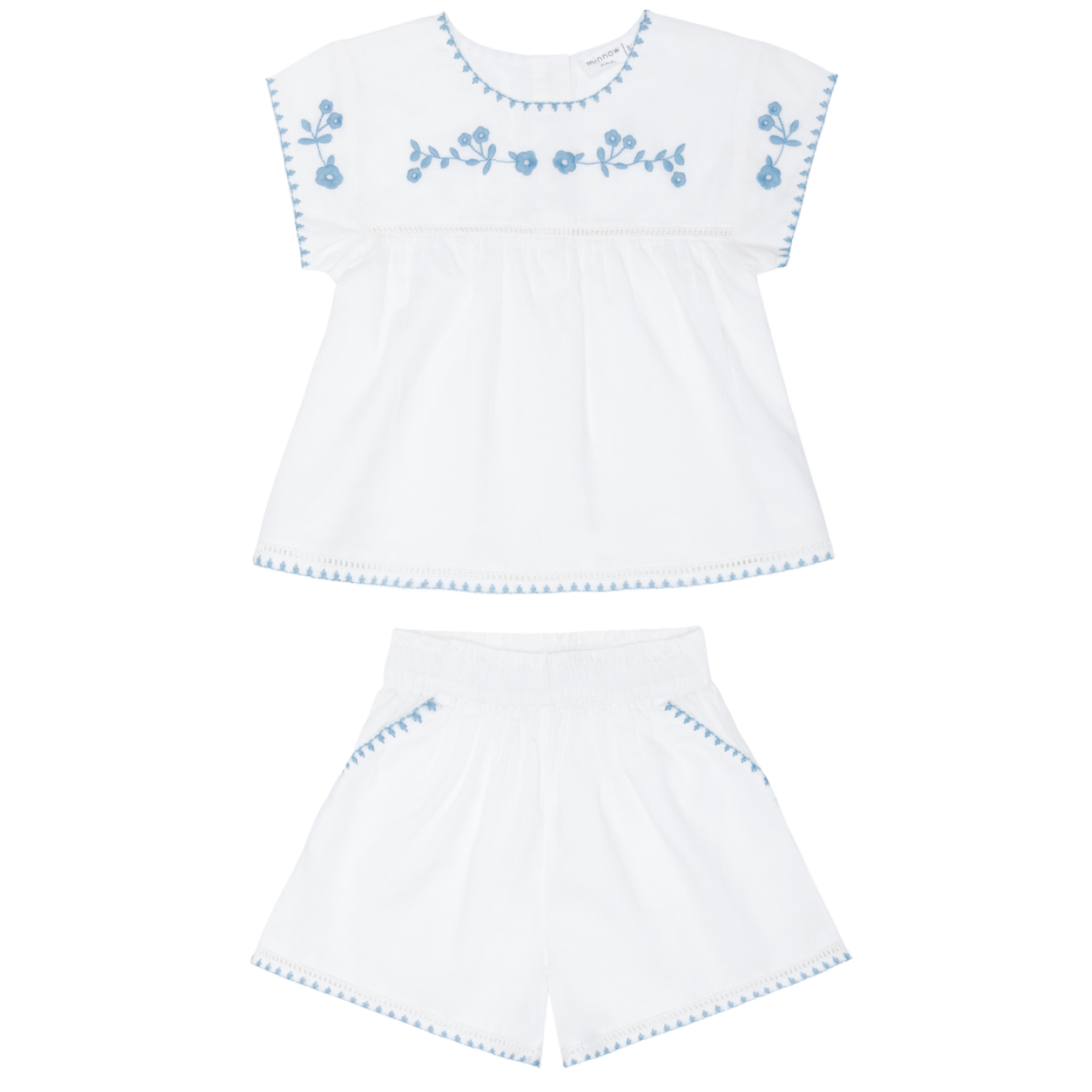 Girls’ White Embroidered Cap Sleeve Top and Short Set