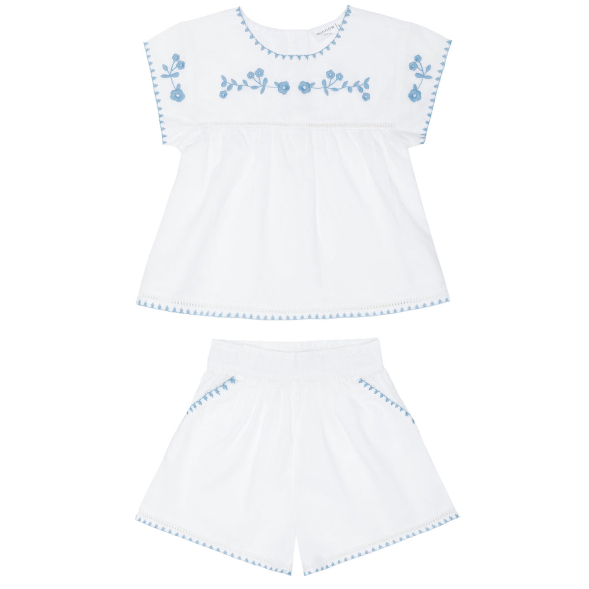 Girls’ White Embroidered Cap Sleeve Top and Short Set