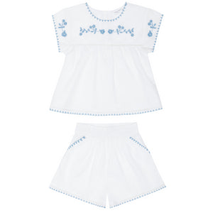 Girls’ White Embroidered Cap Sleeve Top and Short Set