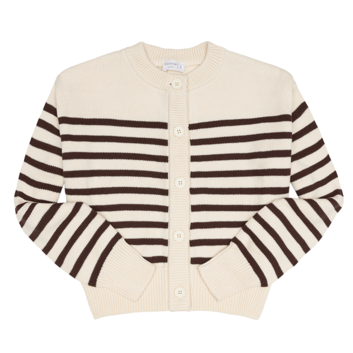 Women’s Cream and Brown Stripe Cropped Knit Cardigan