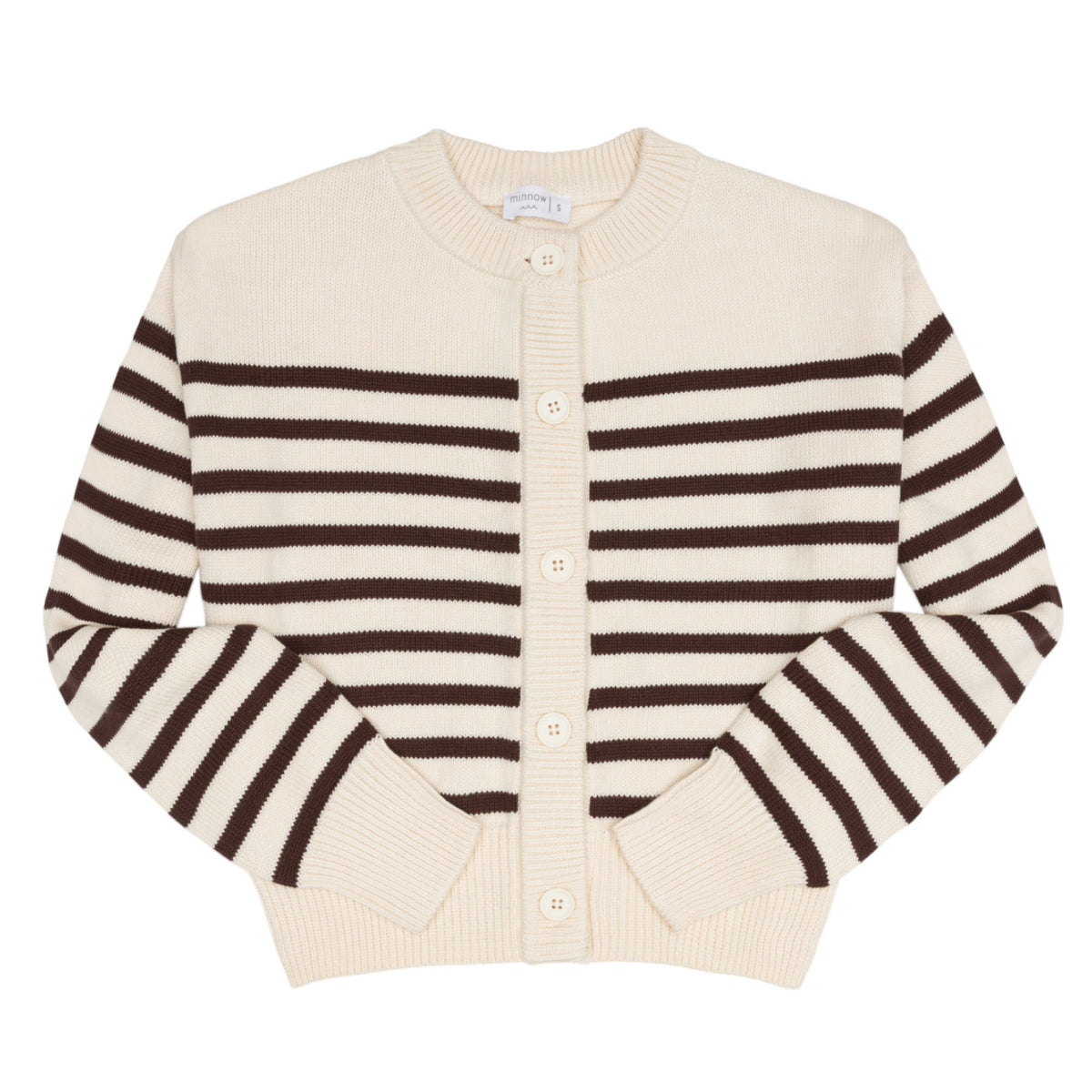 Women’s Cream and Brown Stripe Cropped Knit Cardigan