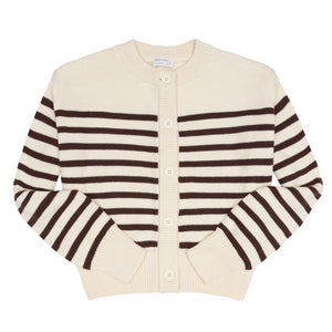 Women’s Cream and Brown Stripe Cropped Knit Cardigan