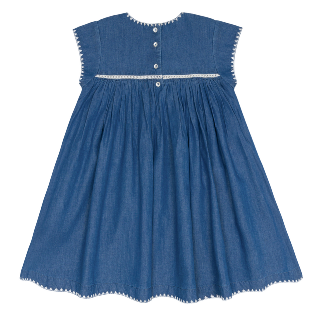 Girls Chambray Embroidered Cap Sleeve Dress 5-6y Girls Chambray Embroidered Cap Sleeve Dress 5-6y