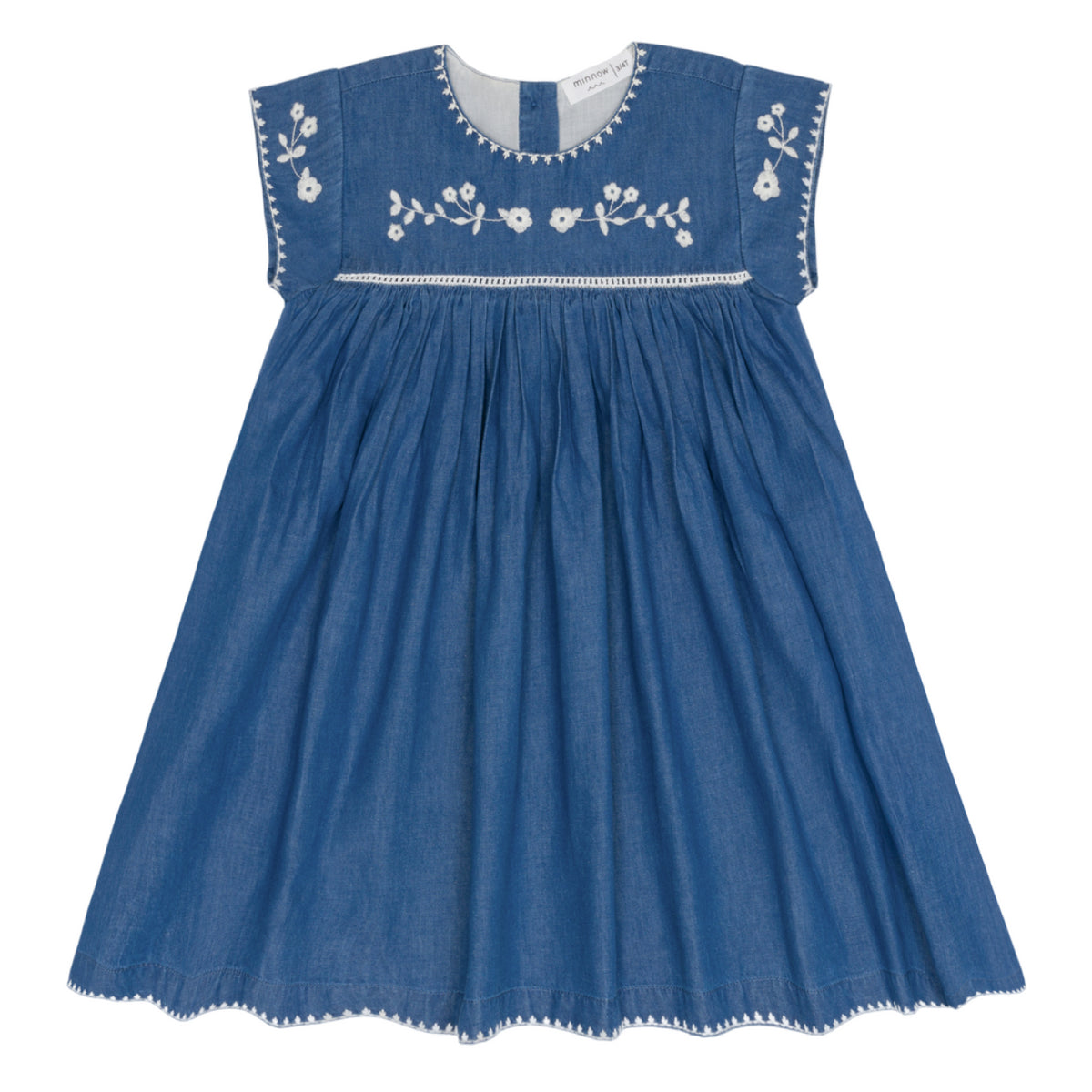 Girls’ Chambray Embroidered Cap Sleeve Dress