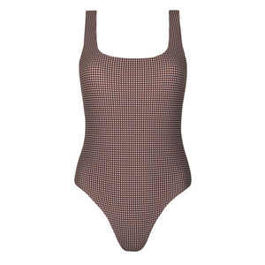 Women’s Cocoa Gingham Square Neck One Piece