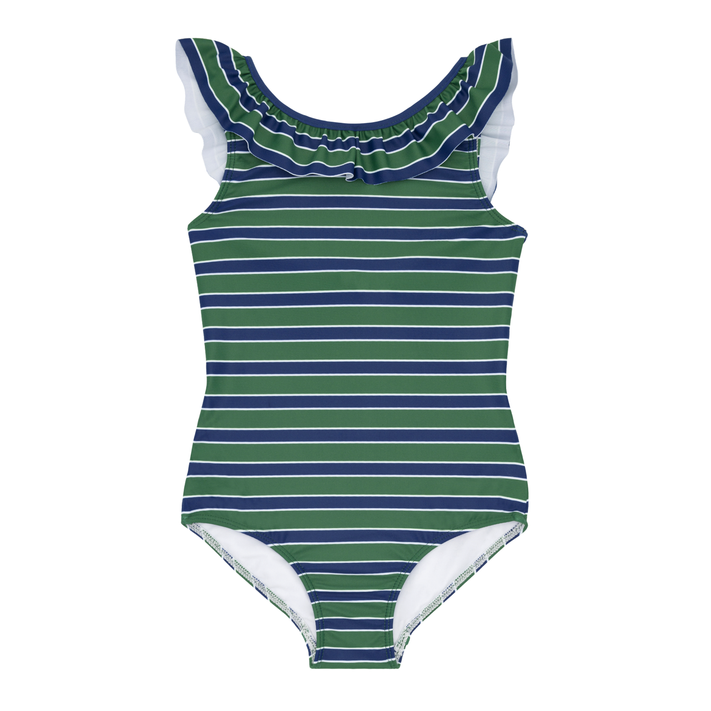 Girls Evergreen Stripe Ruffle Collar One Piece