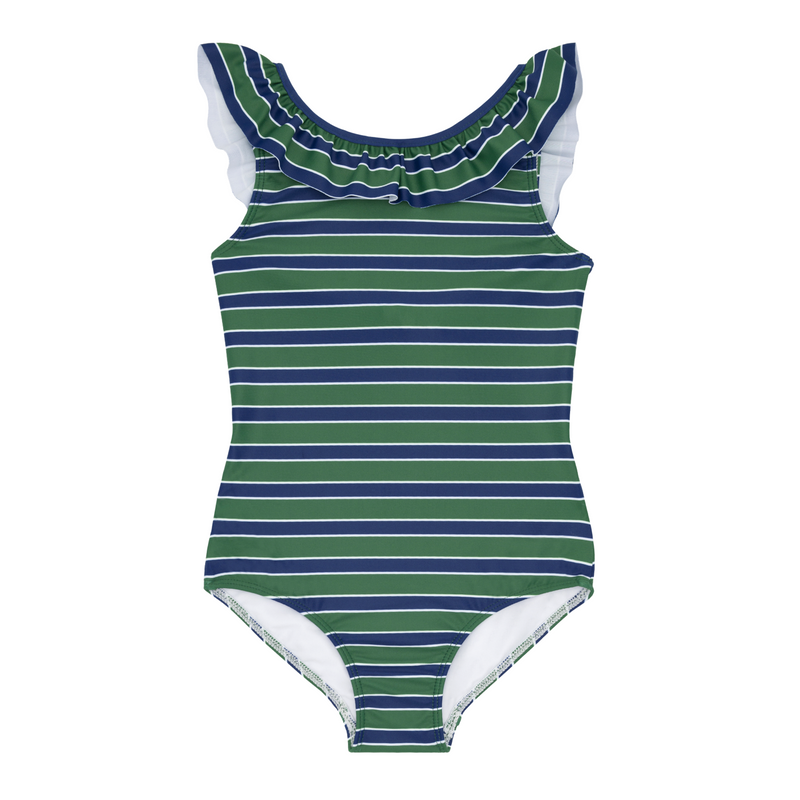 Girls Evergreen Stripe Ruffle Collar One Piece