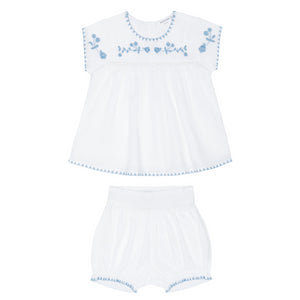 Baby Girls’ White Embroidered Top and Bloomer Set