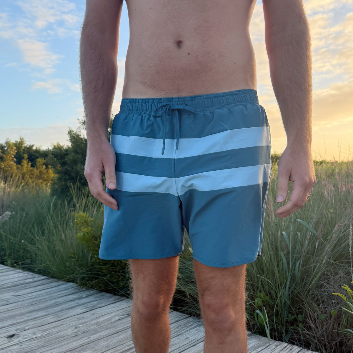 Men’s Teal and Dusk Blue Colorblock Boardie