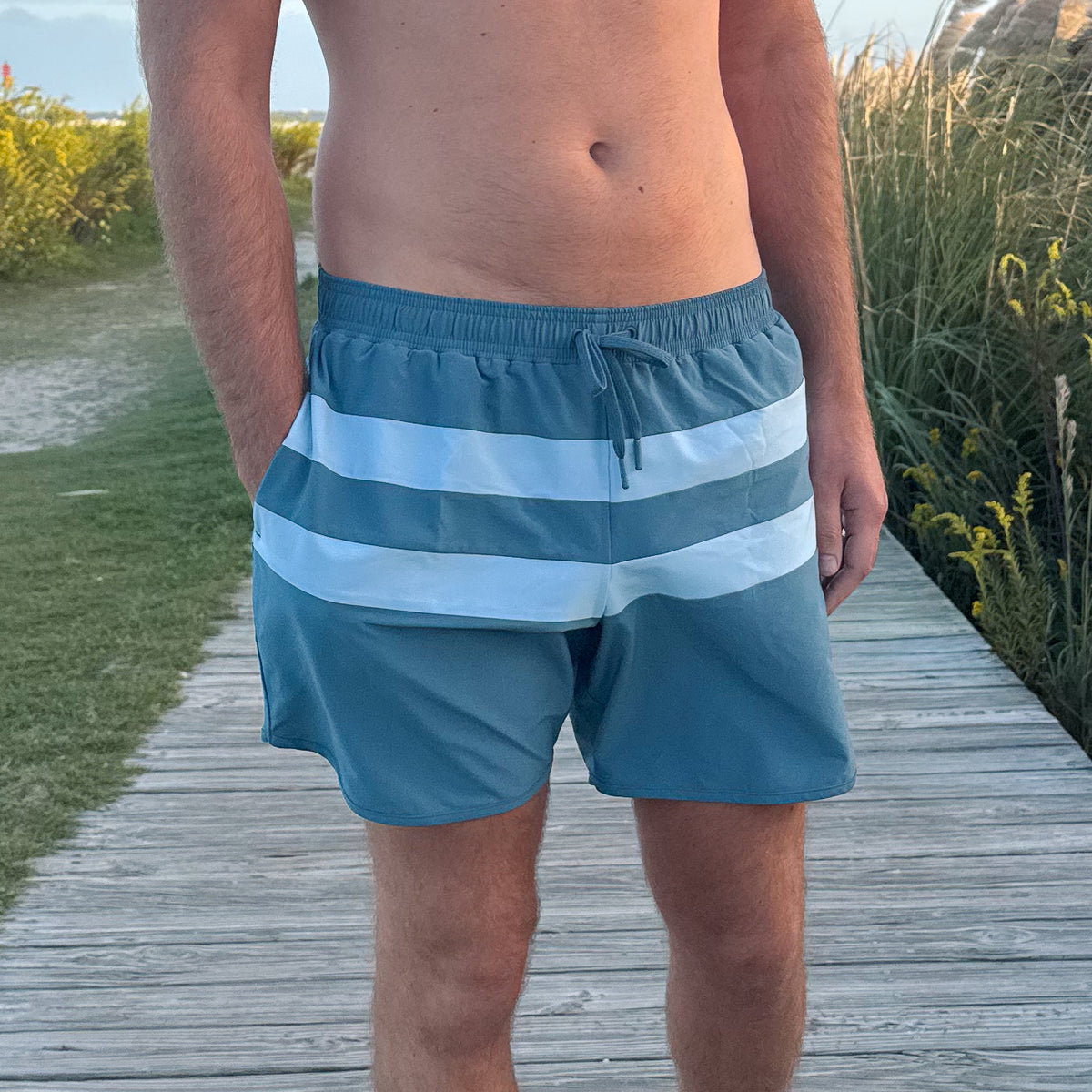 Men’s Teal and Dusk Blue Colorblock Boardie