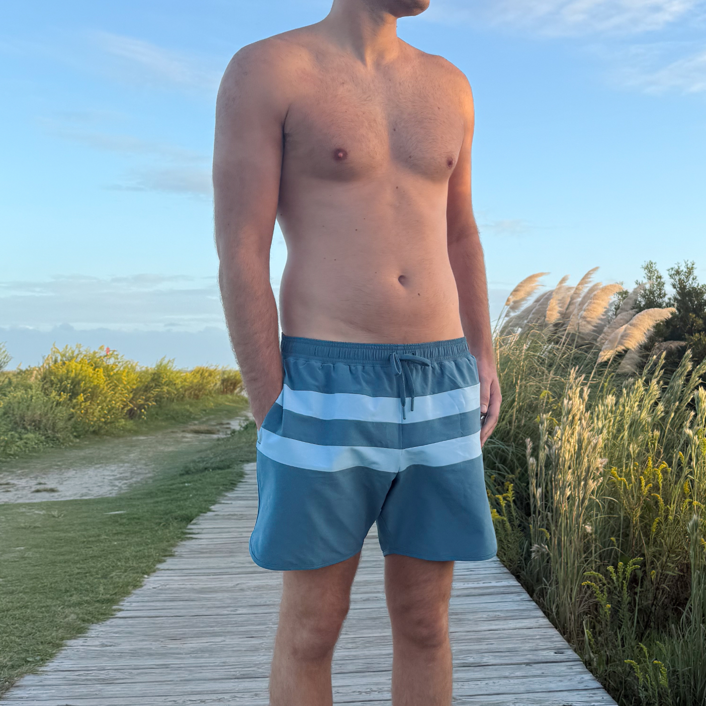 Men’s Teal and Dusk Blue Colorblock Boardie