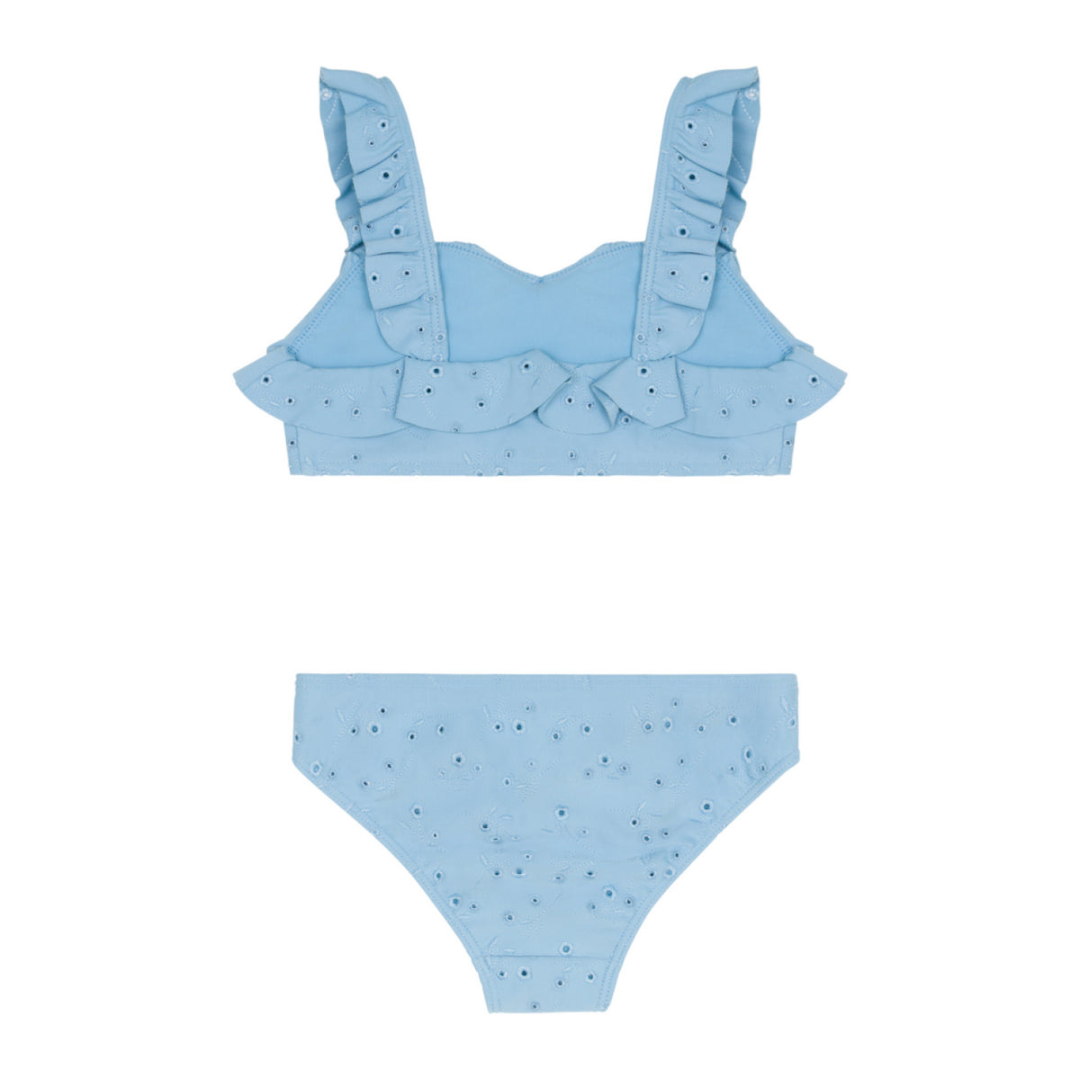 Girls’ Dusk Blue Eyelet V-Neck Ruffle Bikini