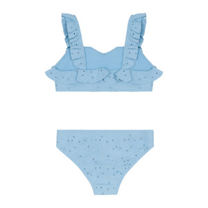 Girls’ Dusk Blue Eyelet V-Neck Ruffle Bikini