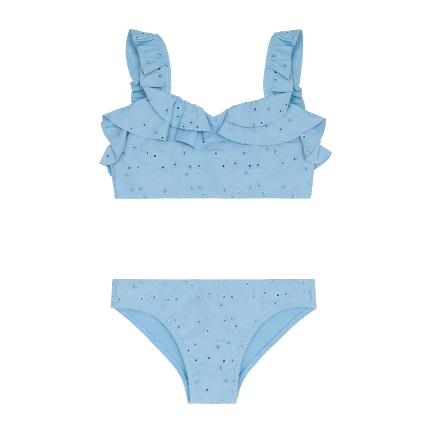 Girls’ Dusk Blue Eyelet V-Neck Ruffle Bikini