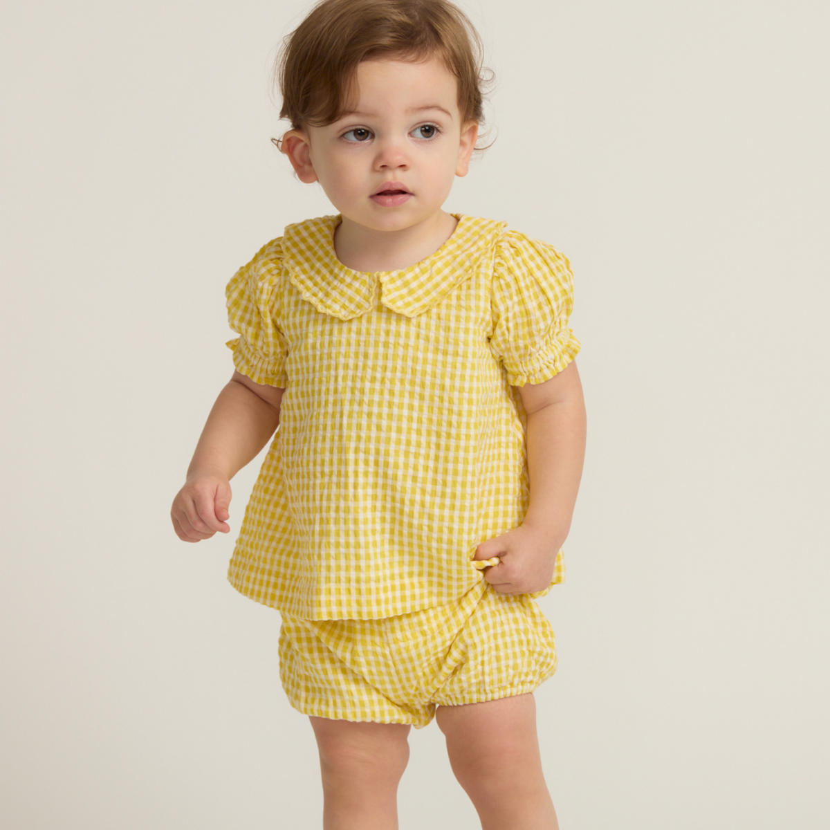 Baby Girls’ Soleil Gingham Puff Sleeve Top and Bloomer Set