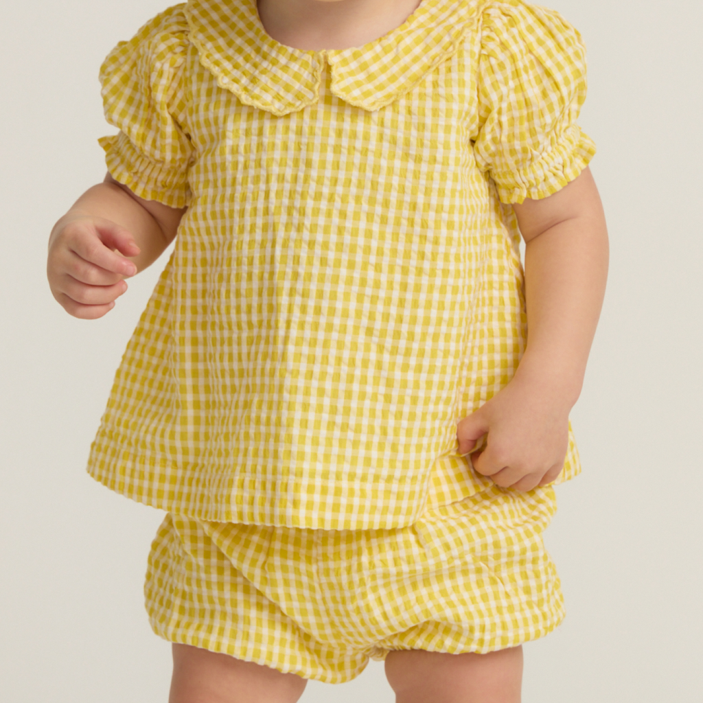 Baby Girls’ Soleil Gingham Puff Sleeve Top and Bloomer Set