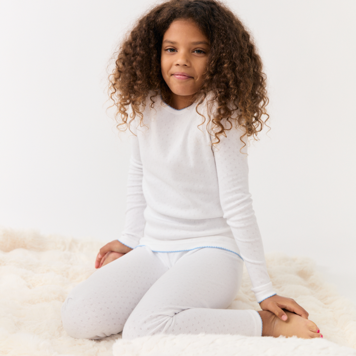 Unisex White Pointelle Pajamas Set