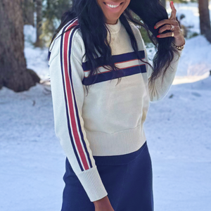 Women’s Navy and Red Stripe Cropped Knit Sweater