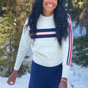 Women’s Navy and Red Stripe Cropped Knit Sweater