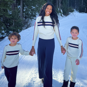 Women’s Navy and Red Stripe Cropped Knit Sweater