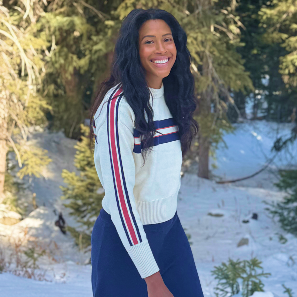 Women’s Navy and Red Stripe Cropped Knit Sweater