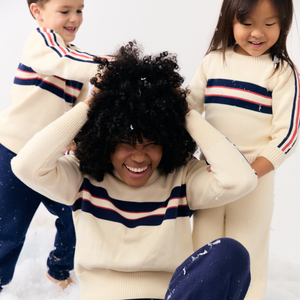 Unisex Navy and Red Stripe Knit Sweater