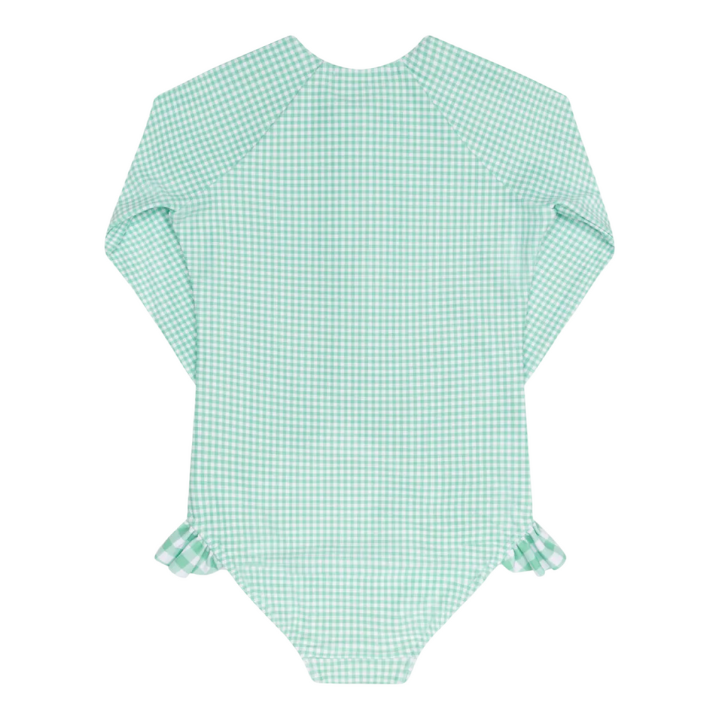 Girl’s Gustavia Gingham Front Zip Rashguard One Piece