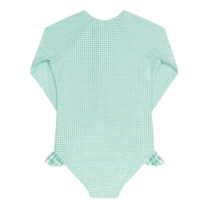 Girl’s Gustavia Gingham Front Zip Rashguard One Piece