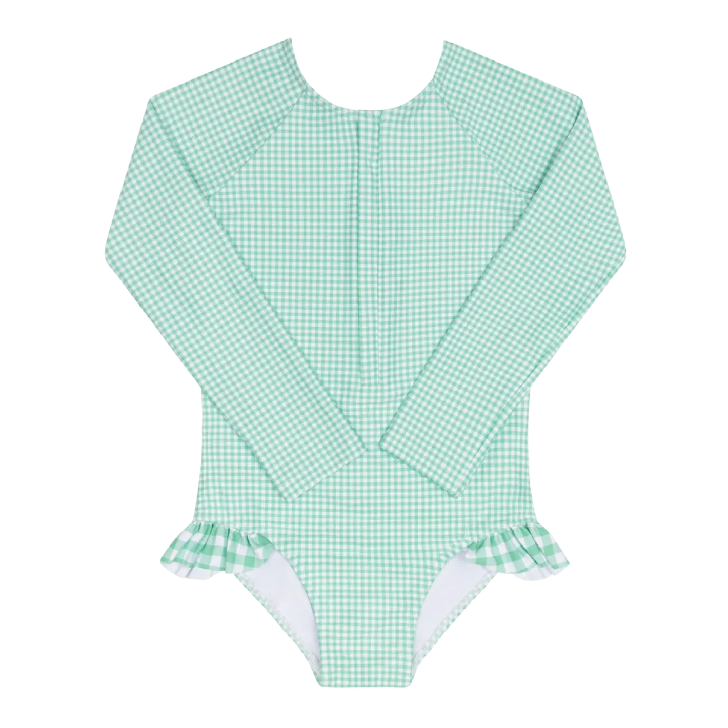 Girl’s Gustavia Gingham Front Zip Rashguard One Piece