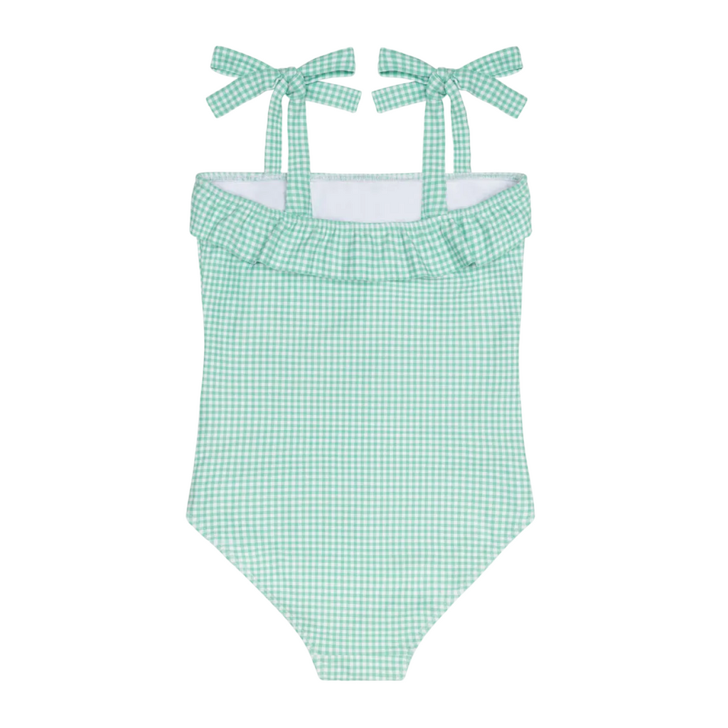 Girl’s Gustavia Gingham Ruffle Front Tie Strap One Piece